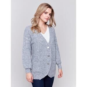 Boucle Knit Long Cardigan with Front Button